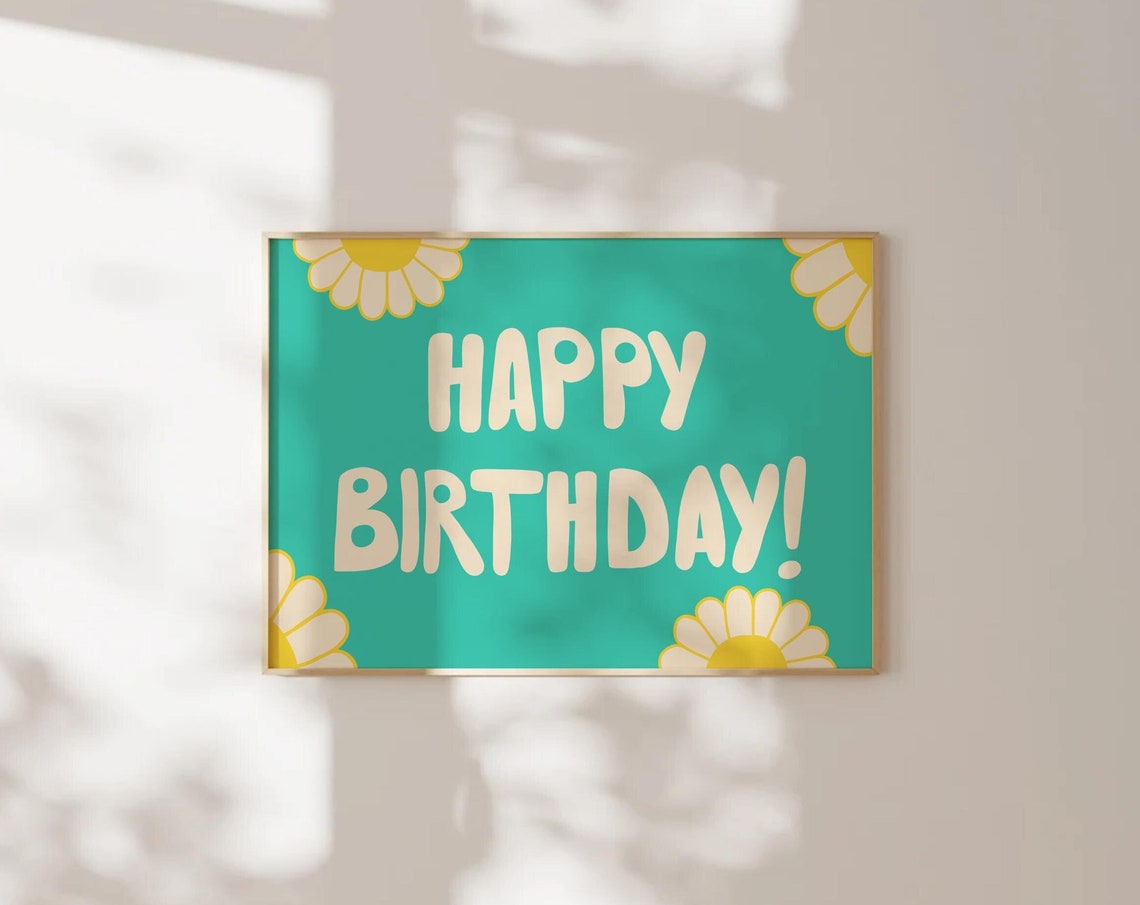 Happy Birthday Daisy Teal Retro Floral Celebration Party Poster