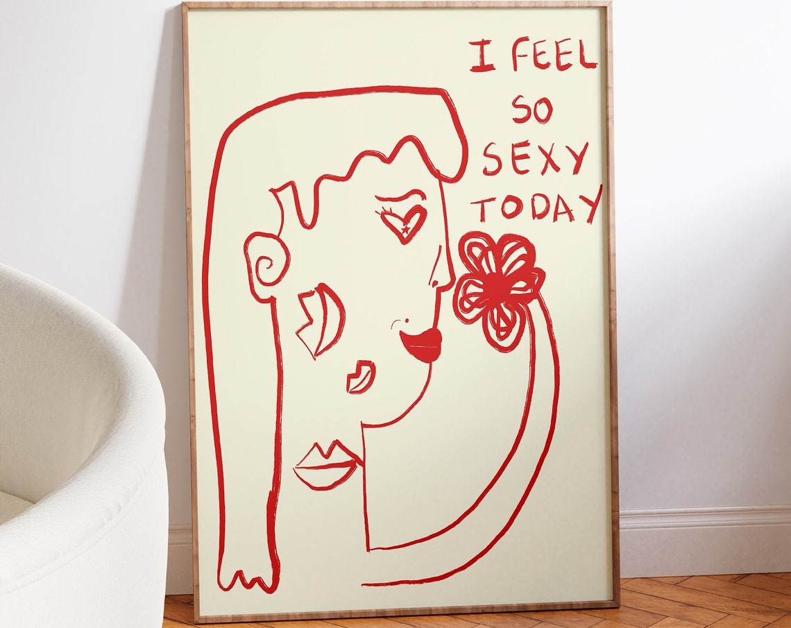 I Feel So Sexy Today Red Line Art Self Love Affirmation Poster - Image 3