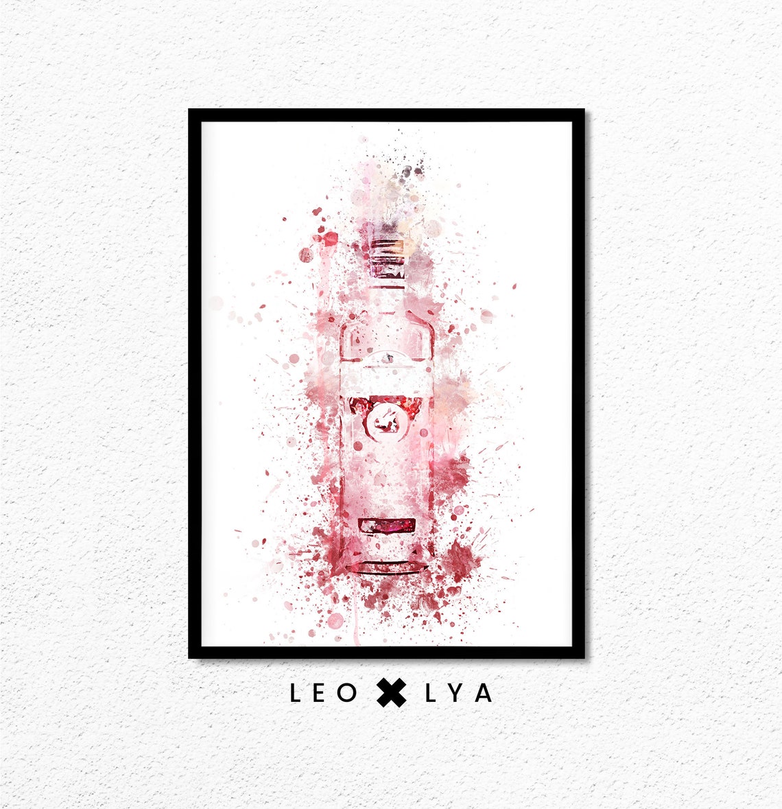 Pink Gin Bottle Watercolor Splatter Art Bar Kitchen Wall Poster