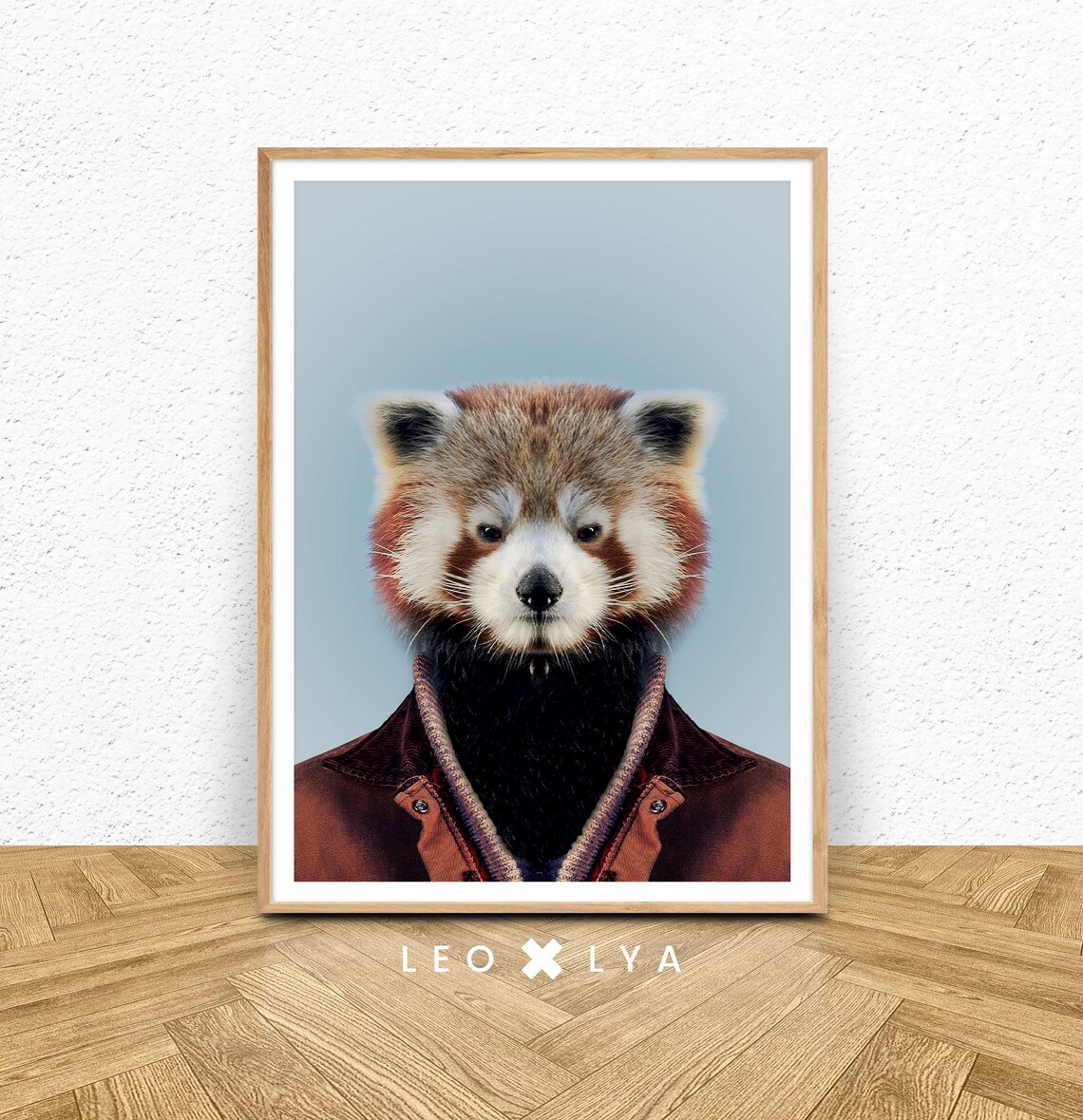 Red Panda Wearing Jacket Funny Fashion Animal Portrait Quirky Wall Art