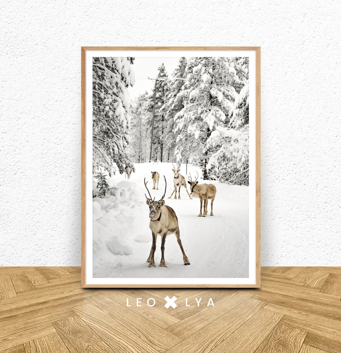 Reindeer Herd Snowy Forest Winter Wildlife Photography Poster