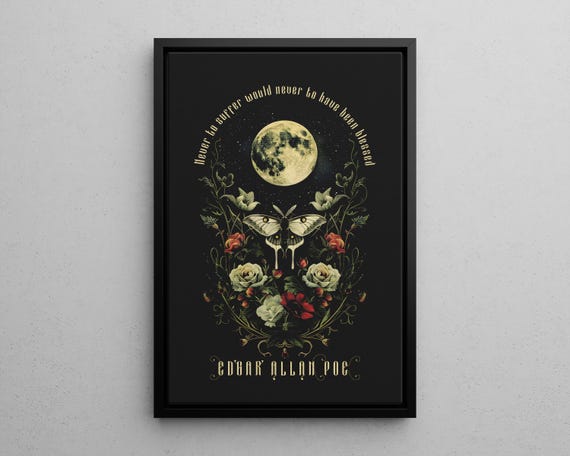 Lunar Moth Floral Art Print Poster Or Canvas Moon Artwork Dark Academia Whimsigoth Wall Flowers And Full