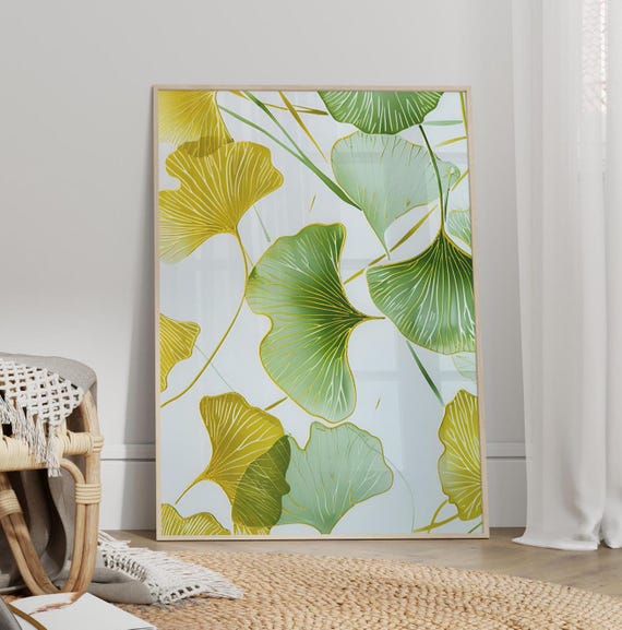 Abstract Ginkgo Leaves Minimalistic Art Poster Or Canvas Print Biloba Botanical Wall Boho Minimalist Nature Decor