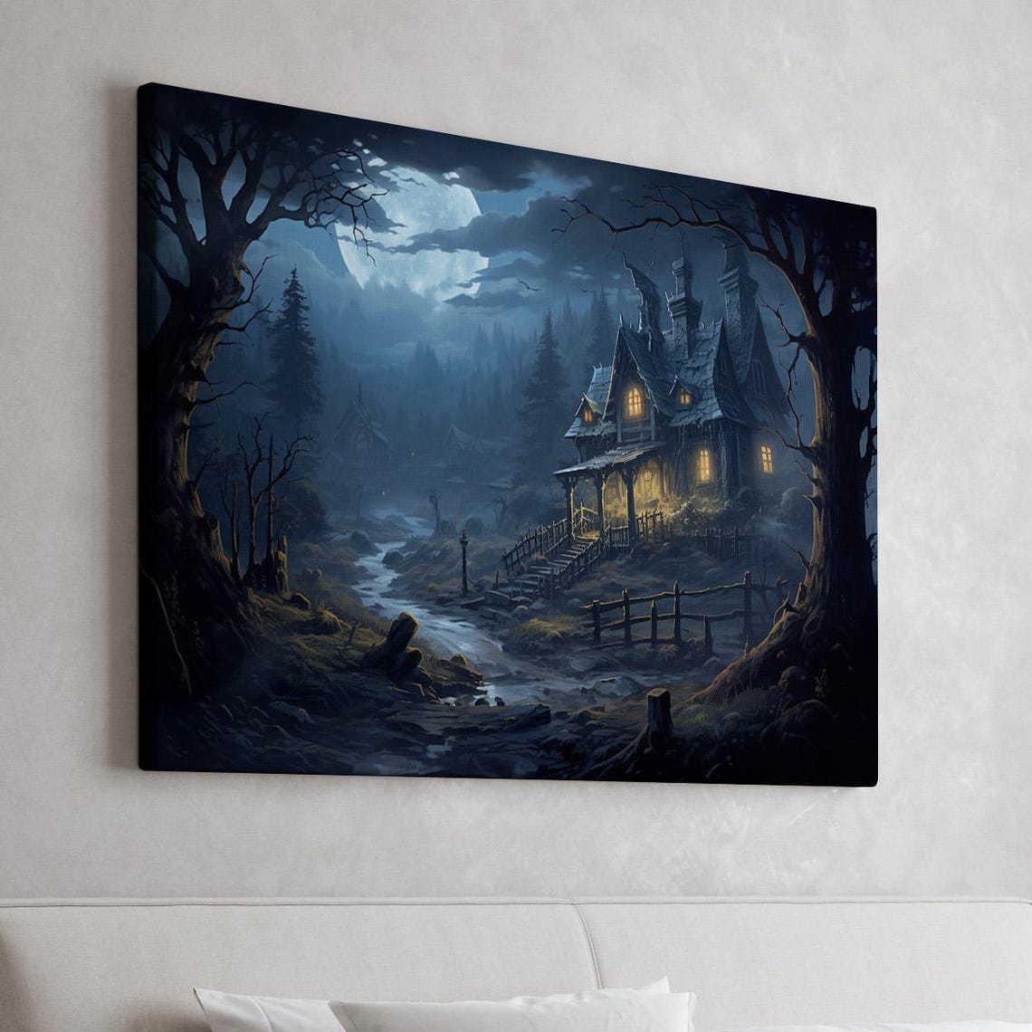 Haunted House in a Moonlit Forest Dark Academia Halloween Poster