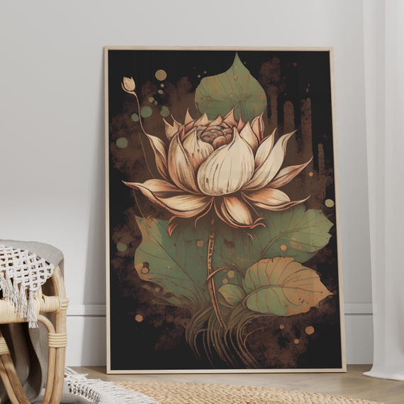 Calming White Art Print Or Canvas Vintage Asian Culture Poster Oriental Inspired Zen Flower Wall Botanical Home Office Decor