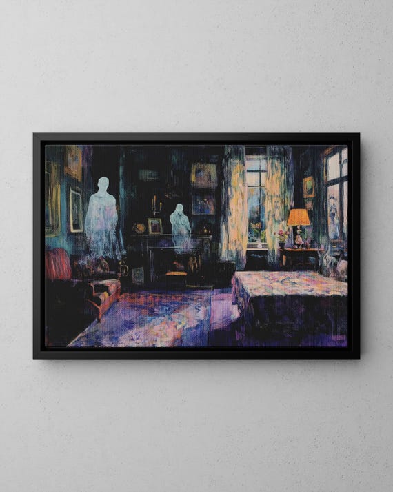 Spectral Figures In The Haunted House Painting Poster Or Canvas Abstract Spooky Ghosts Print Halloween Wall Decor Creepy Art