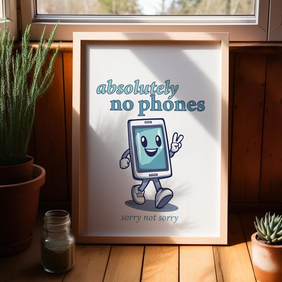 No Phones Classroom Sign Poster Or Canvas Print Gen Z Slang Class Posters Rules Cute Phone Character Teacher Art
