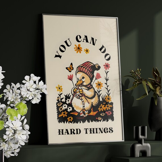 Knitting Goose Whimsical Art Print Or Canvas Nursery Illustration Retro Style Floral Baby Motivational Poster