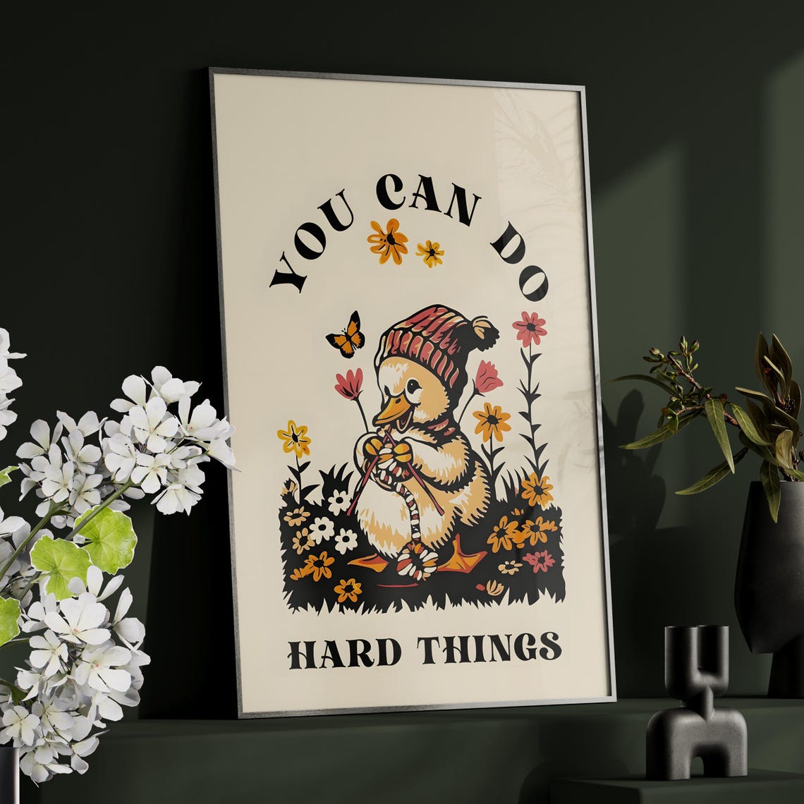 You Can Do Hard Things Knitting Duck Retro Motivational Quote Poster