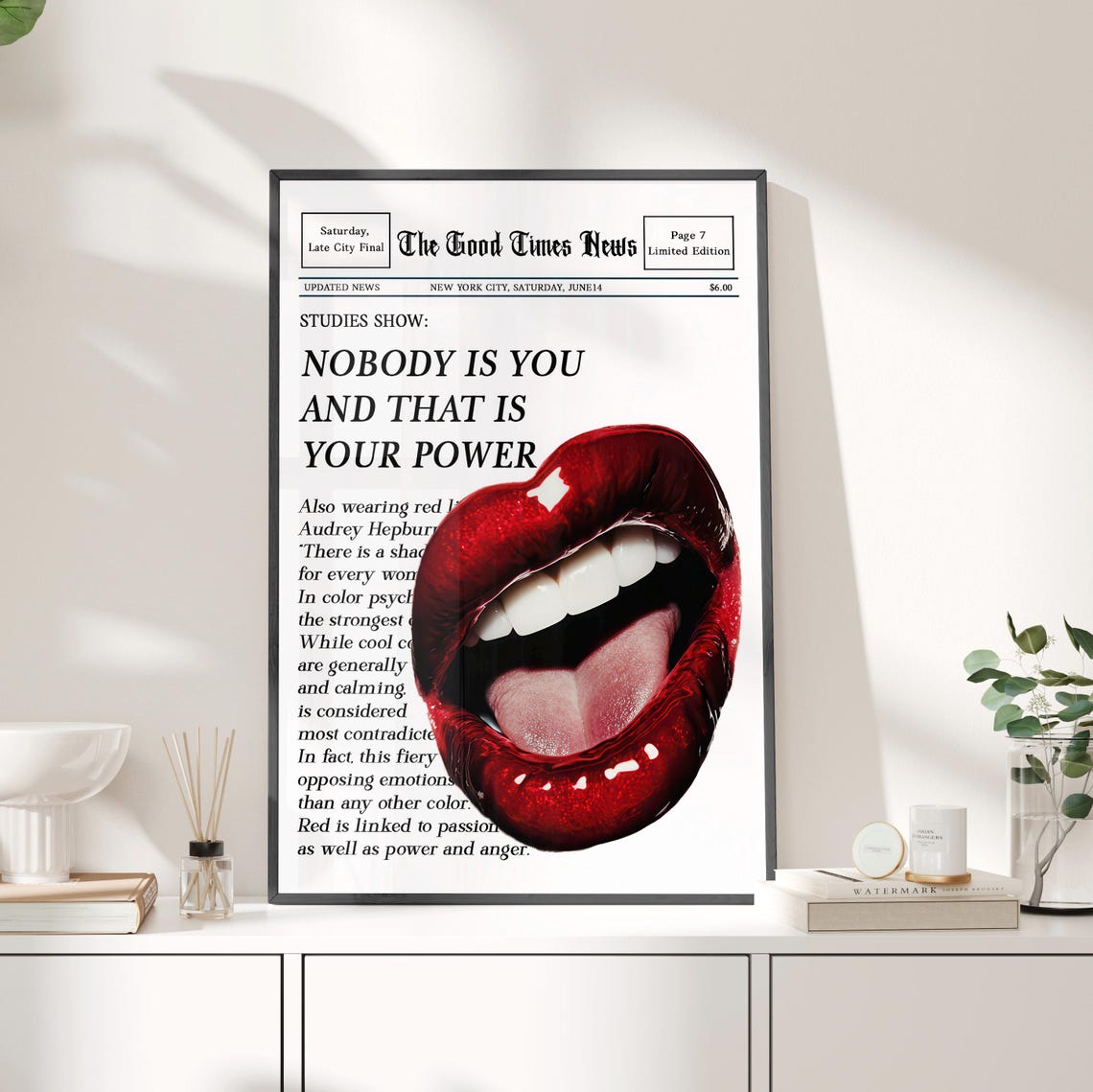 Nobody Is You And That Is Your Power Trendy Red Lips Quote Poster