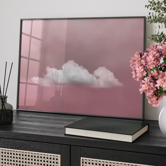Single White Cloud Drifting In Blush Pink Sky Minimalist Wall Art