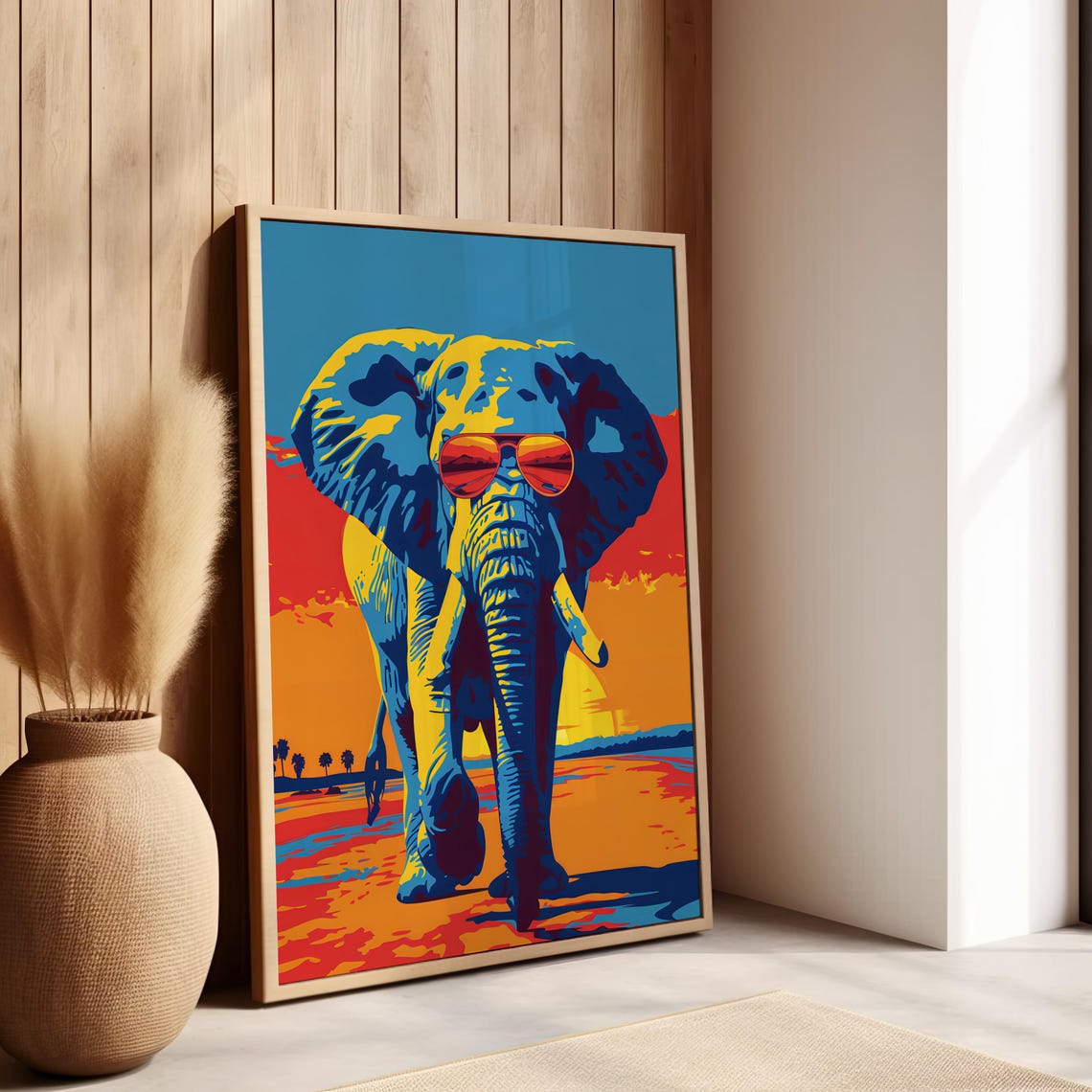 Cool Elephant with Sunglasses Pop Art Sunset Colorful Wall Art
