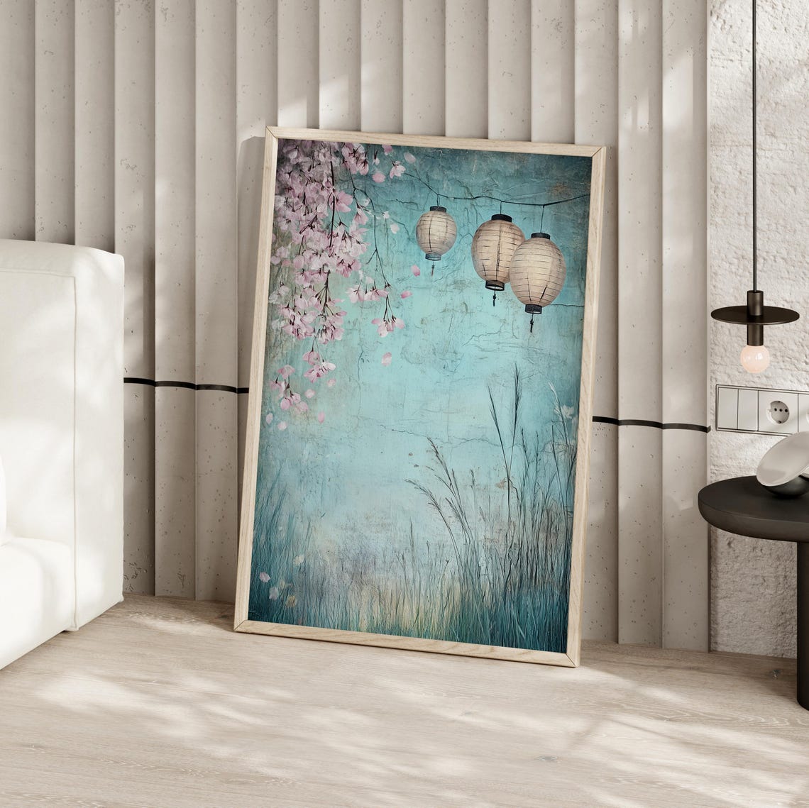 Japanese Paper Lanterns Cherry Blossom Vintage Painting Art Print - Image 3