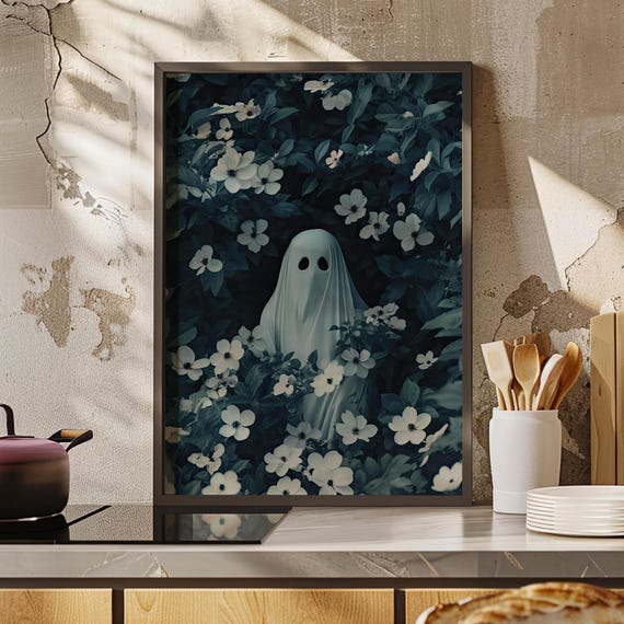 Hiding In The Flowers Vintage Art Print Poster Or Canvas Dark Floral Cute Halloween Decor Spooky Wall