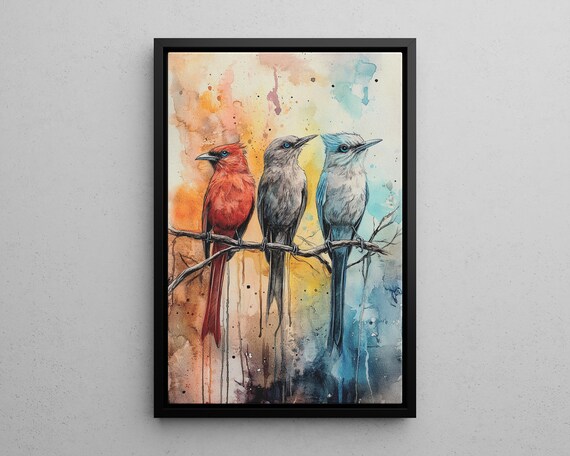 Whimsy Birds On Branches Watercolor Art Print Poster Or Canvas Bird Nature Minimalist Nursery Decor Lover Gift