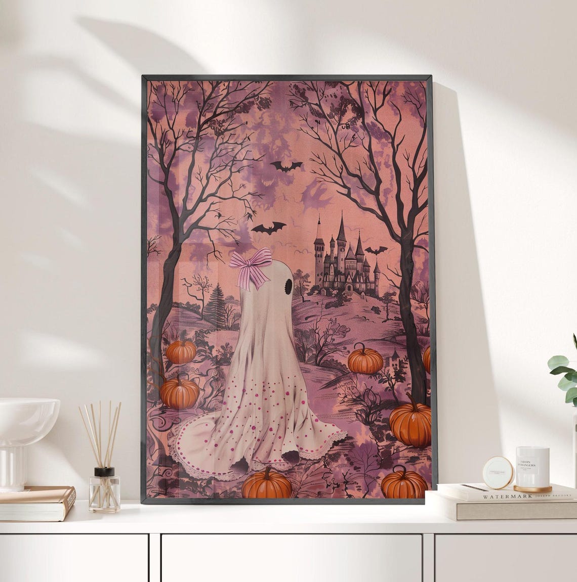 Cute Pink Ghost With Bow Halloween Spooky Night Season Poster