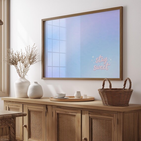 Stay Sweet Blue Aura Poster Horizontal Dreamy Pink Script Calm Decor