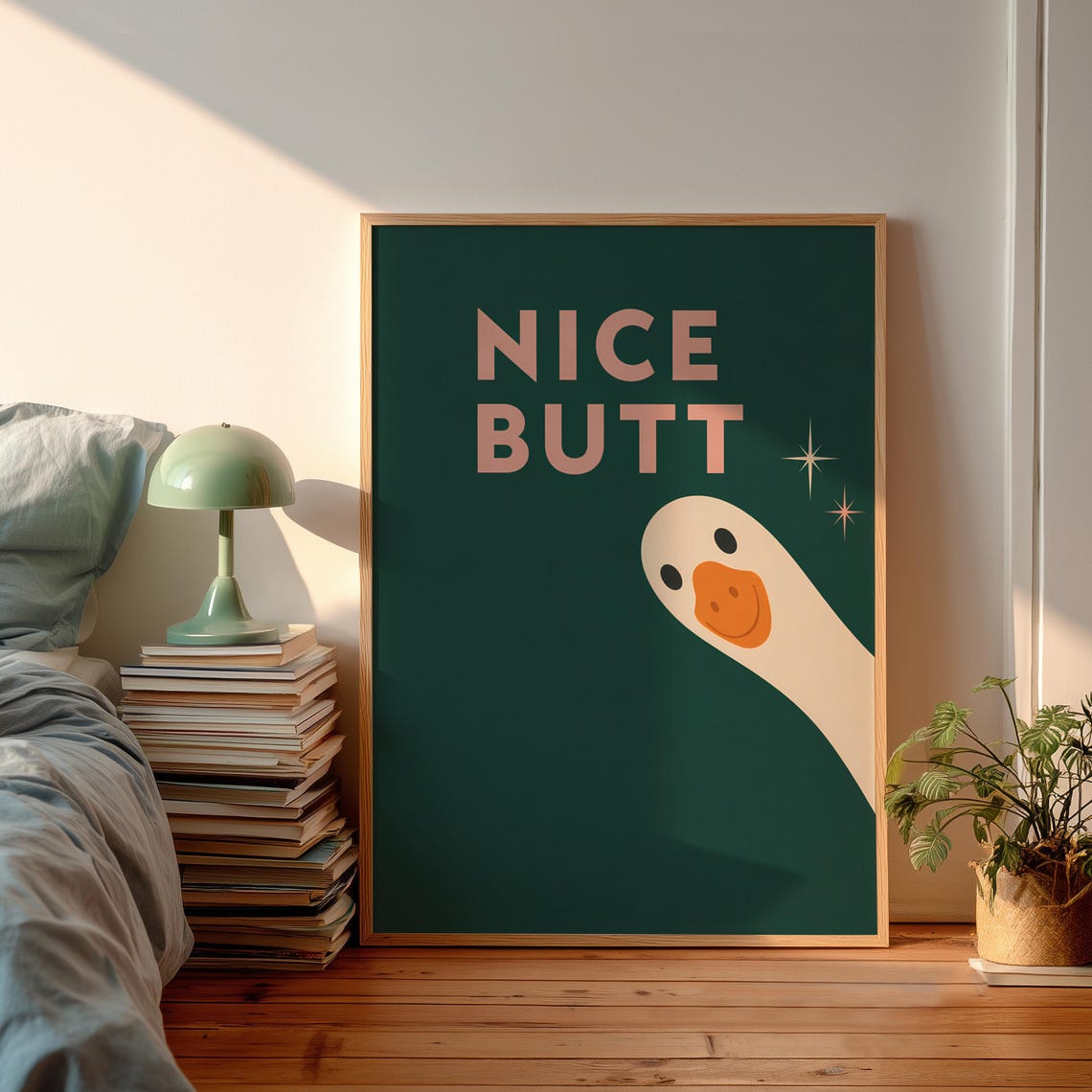 Nice Butt Peeking Goose Funny Typography Bathroom Wall Poster