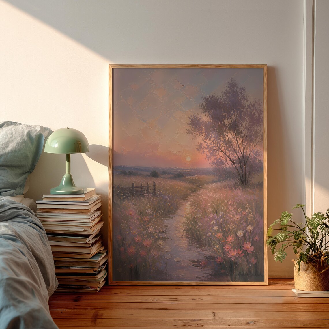 Pastel Sunset Wildflower Meadow Impressionist Landscape Oil Poster