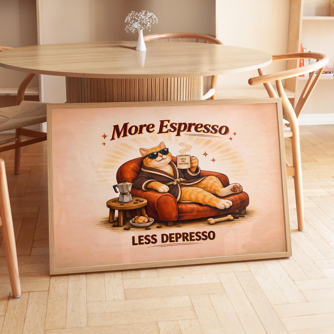 More Espresso Less Depresso Cool Sunglasses Coffee Cat Poster