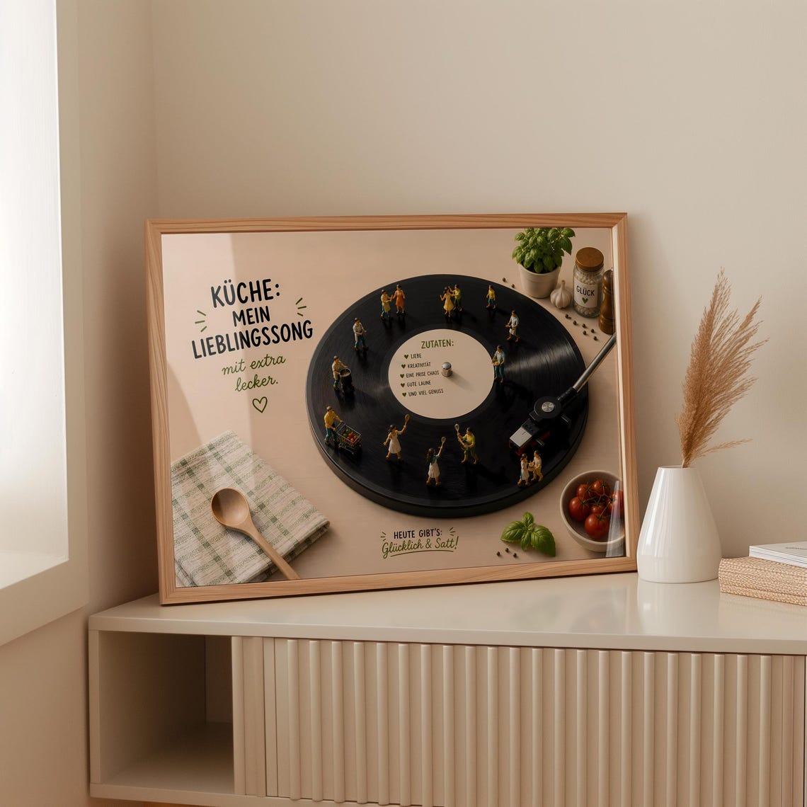 German Kitchen Music Poster Mini People Dancing On Vinyl Record Art
