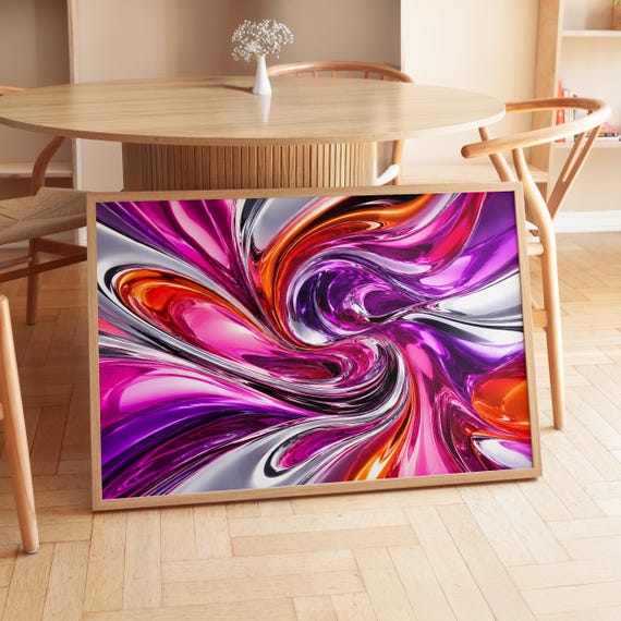 Magenta Pink Liquid Metal Abstract, Chrome Swirl