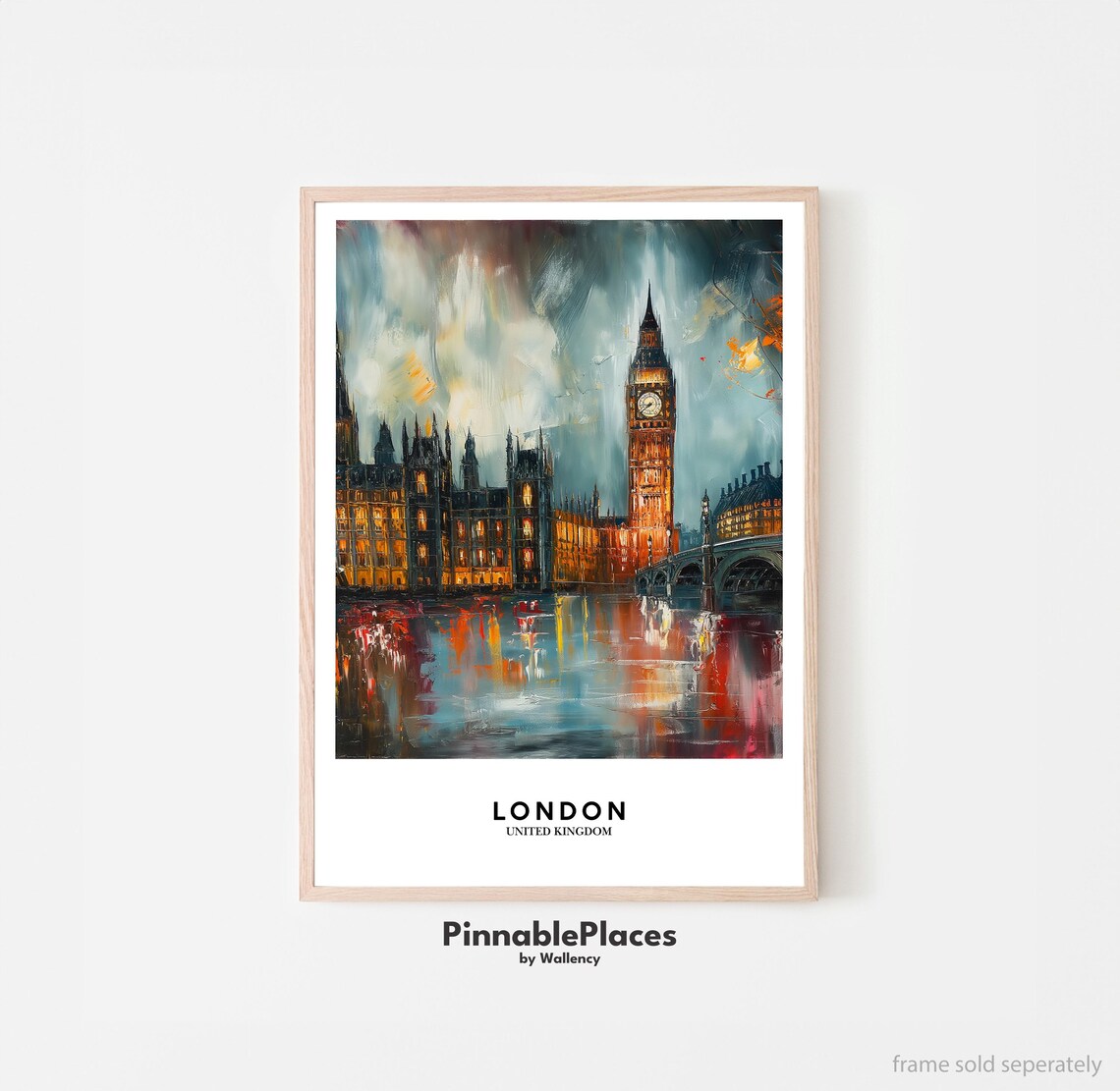 Big Ben London Oil Painting Westminster Thames Night Art Poster