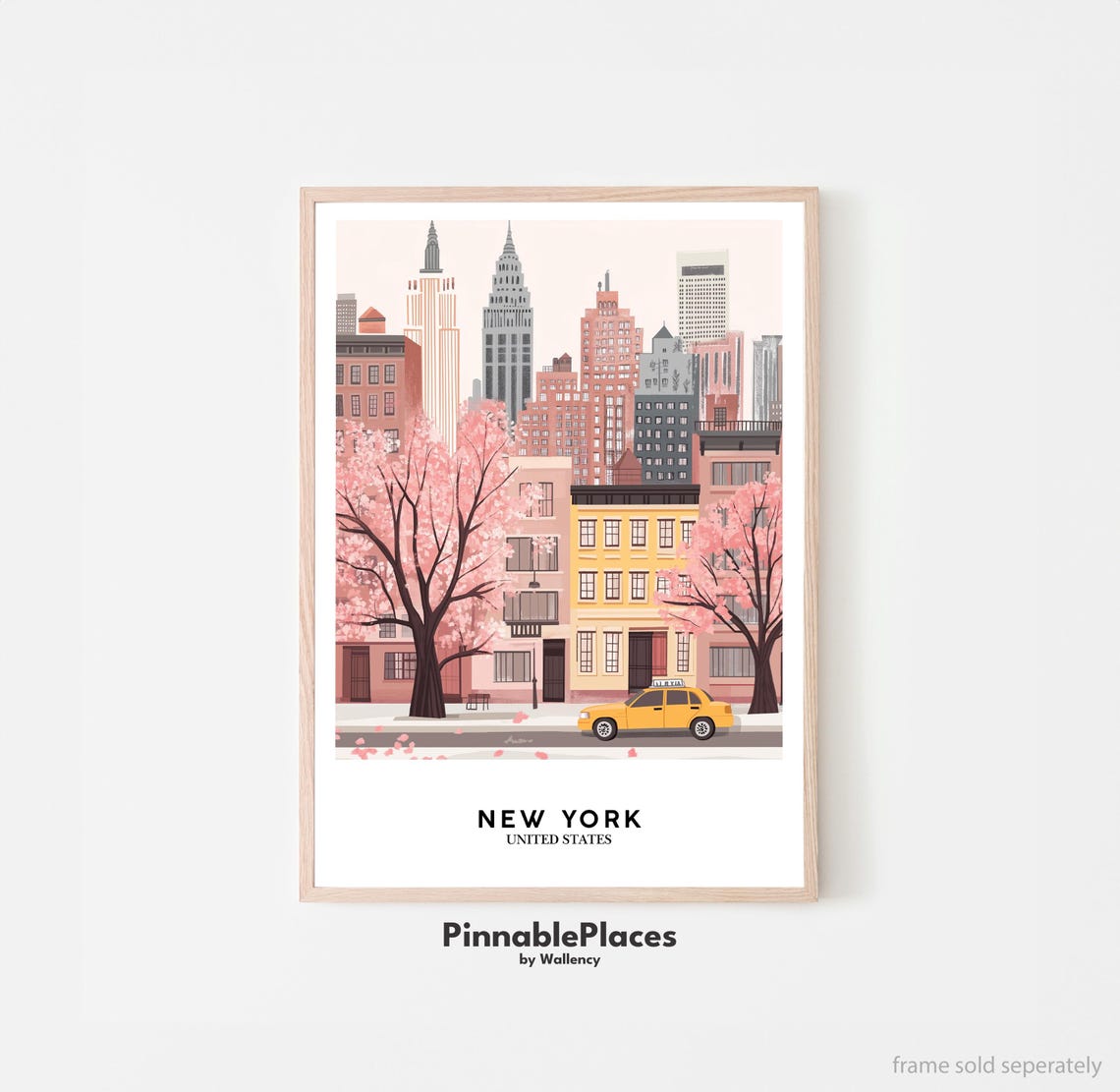 Nyc Springtime Art Print Pastel Cityscape With Yellow Taxi File