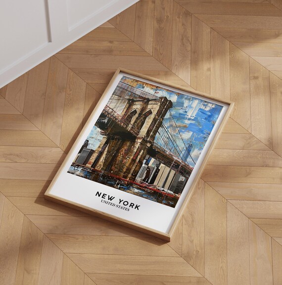 New York Brooklyn Bridge Painterly Art Poster for City Lovers