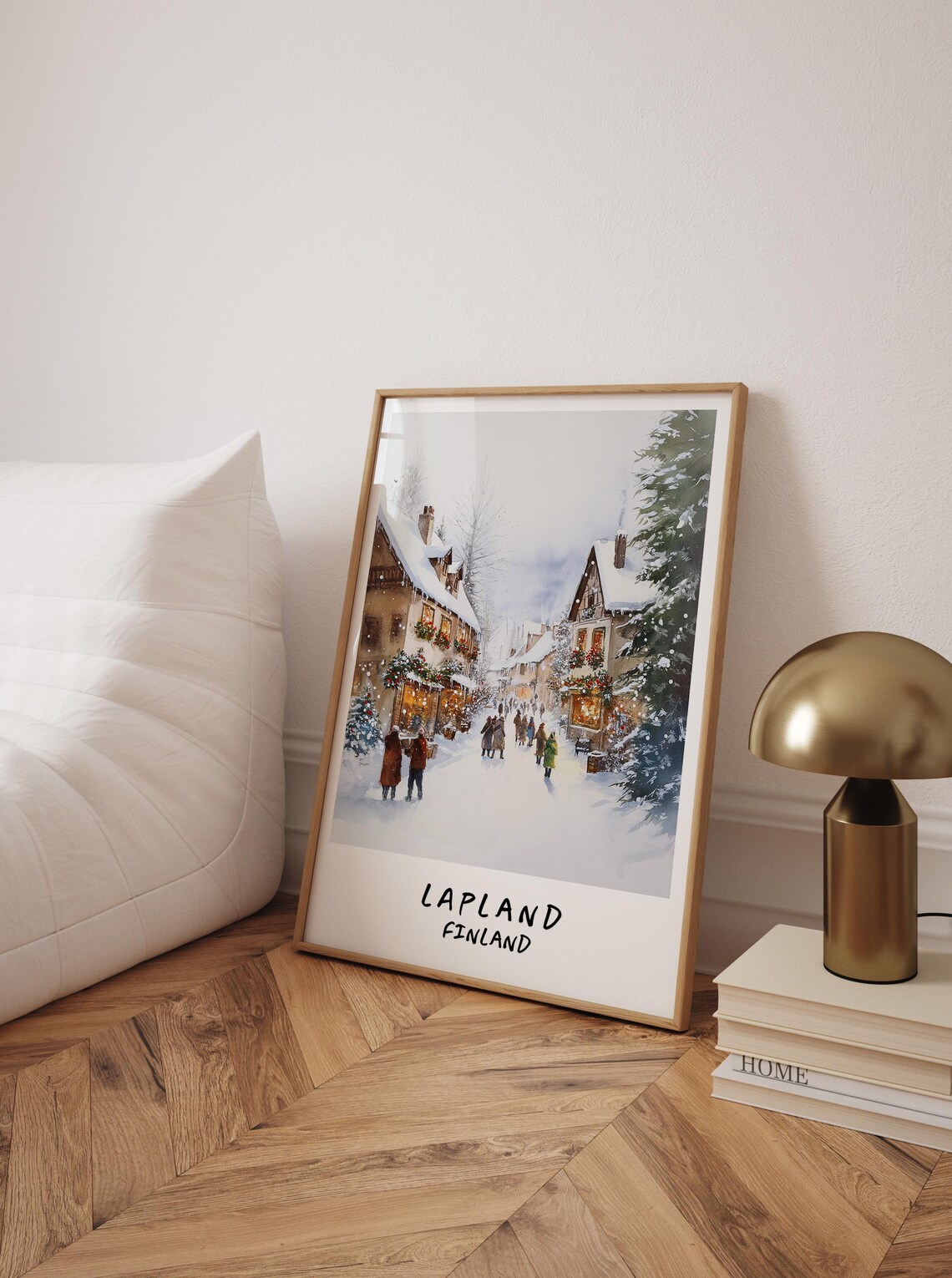 Lapland Finland Christmas Street Watercolor Snowy Decor Poster