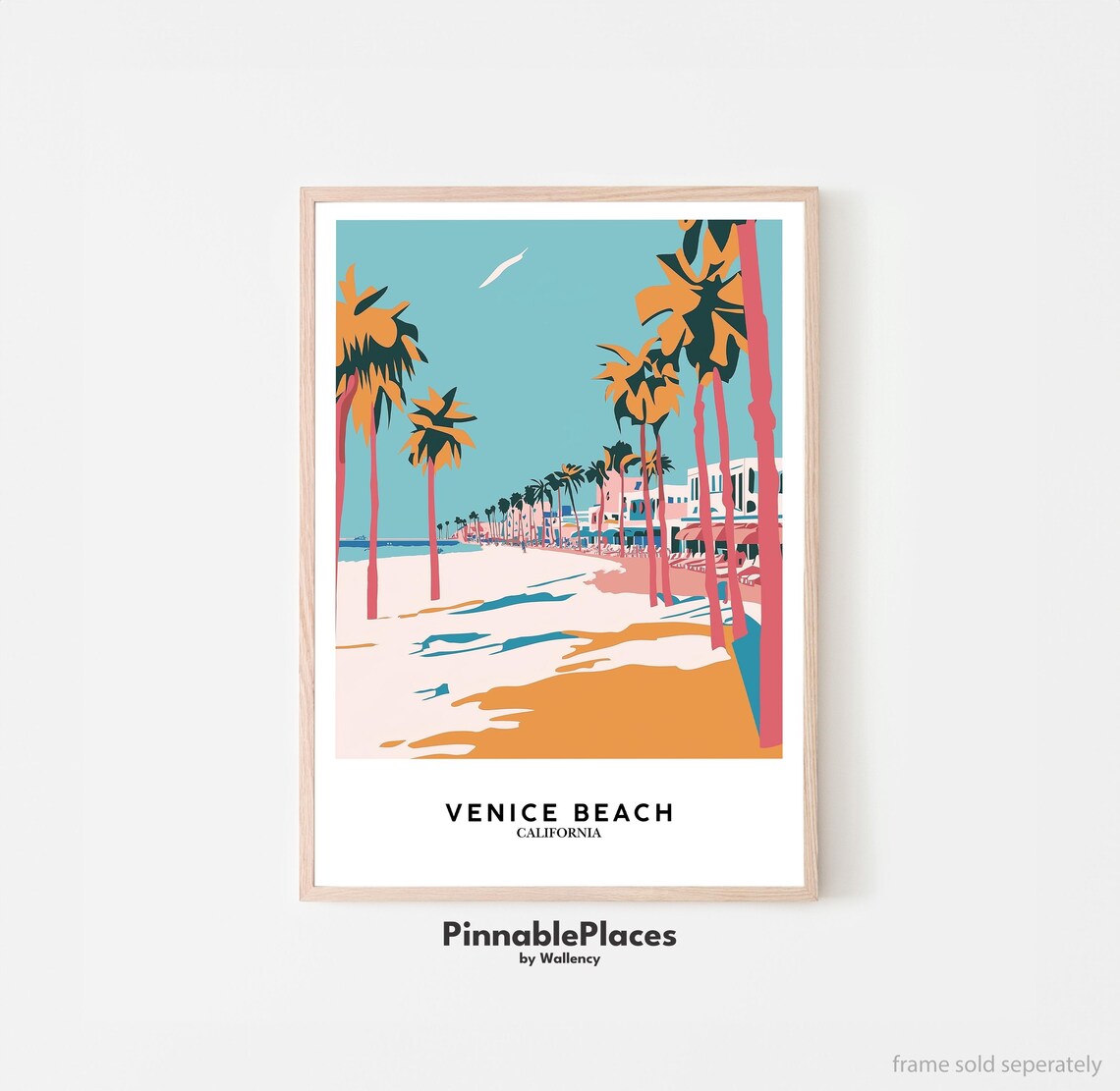 Venice Beach California Palm Trees Boardwalk Coastal Travel Poster