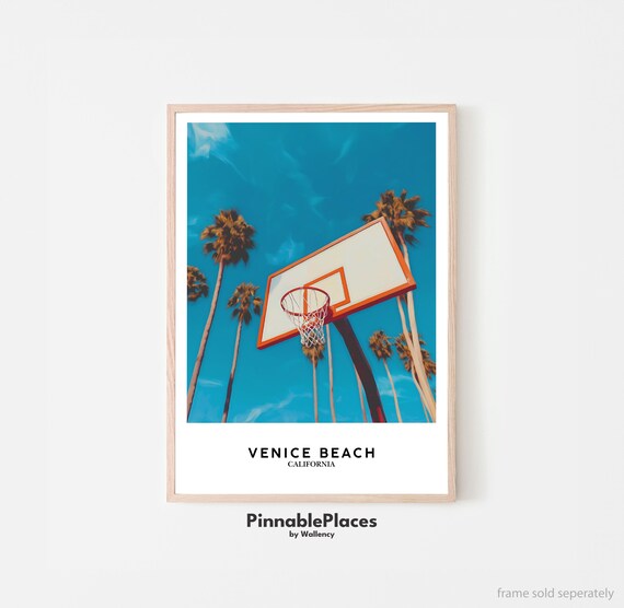 Venice Beach Basketball Hoop Palm Trees Photo California Travel Poster