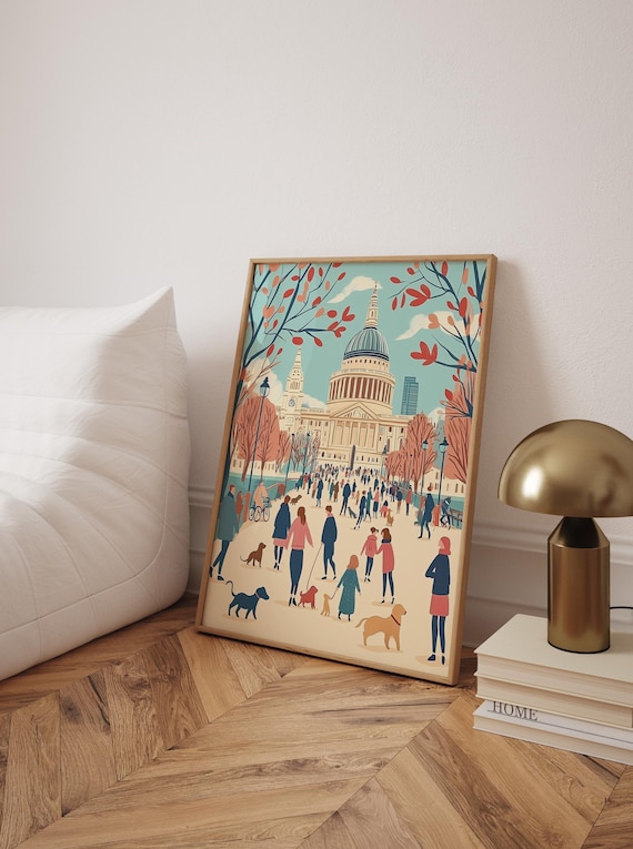 St Pauls Cathedral London Autumn Street Scene Illustration Poster