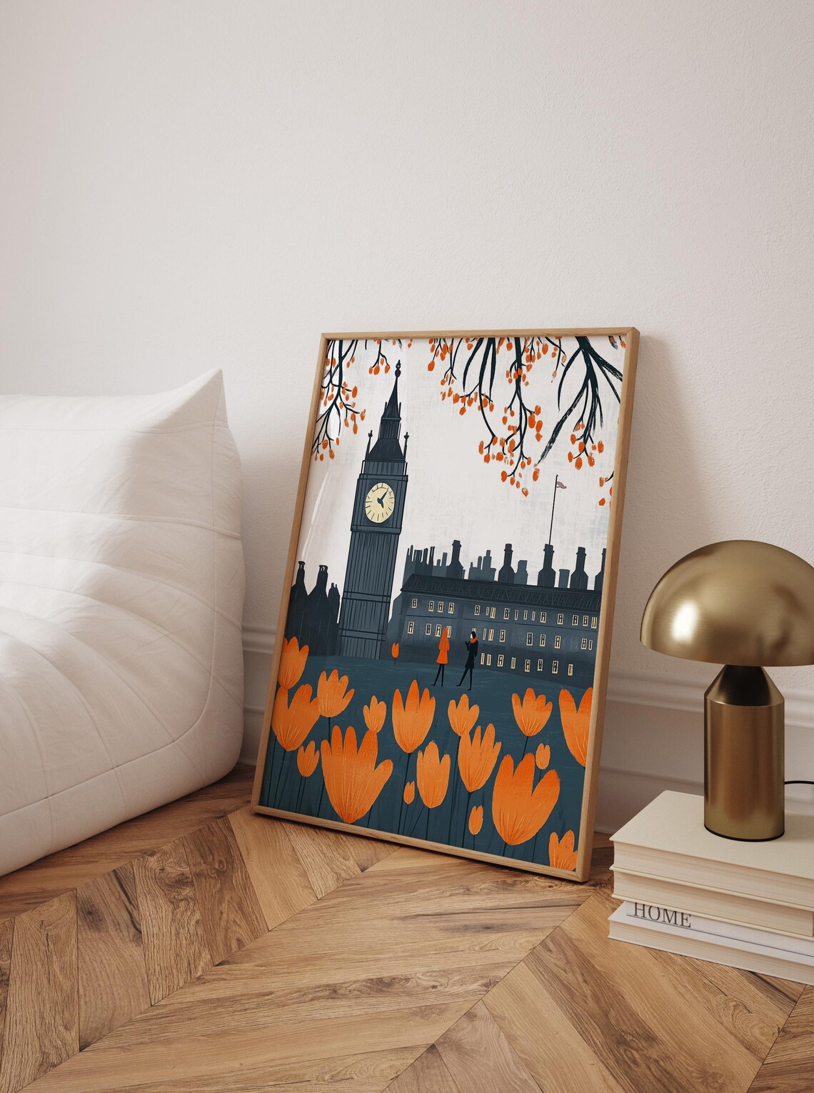 London Big Ben Dark Navy Tulip Illustration City Landmark Poster
