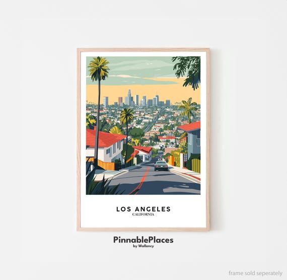 Los Angeles Travel Poster Retro West Hollywood Skyline File