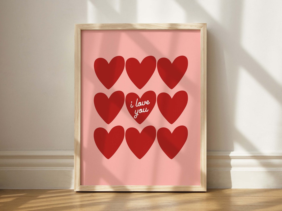 I Love You Hearts Pink Valentine Nursery Red Heart Pattern Poster