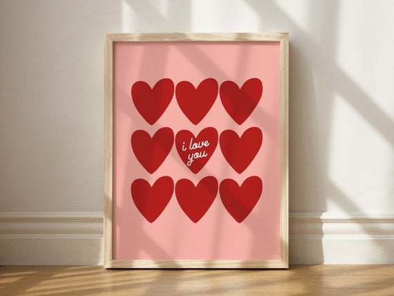 I Love You Hearts Print Classroom Valentine Nursery Wall Art Decor Script Quote Homeschool Ideas
