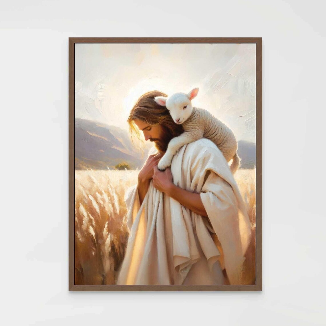 Shepherd And Lamb Christian Jesus Painting, Bible Art