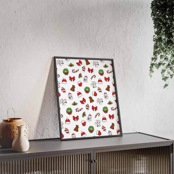 Mini Christmas Symbols Art Festive Pattern Print Holiday Decor Cute Xmas Design Christmas Decor Xmas Gift Winter Wall Art