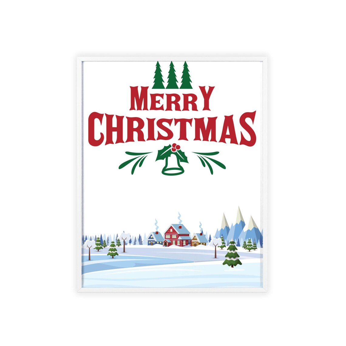 Merry Christmas Retro Village Snowy Pines Cozy Holiday Poster - Image 3