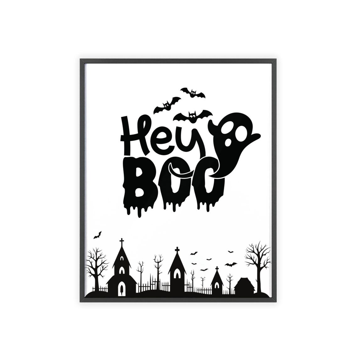 Hey Boo Dripping Letters Ghost Graveyard Halloween Night Poster - Image 3