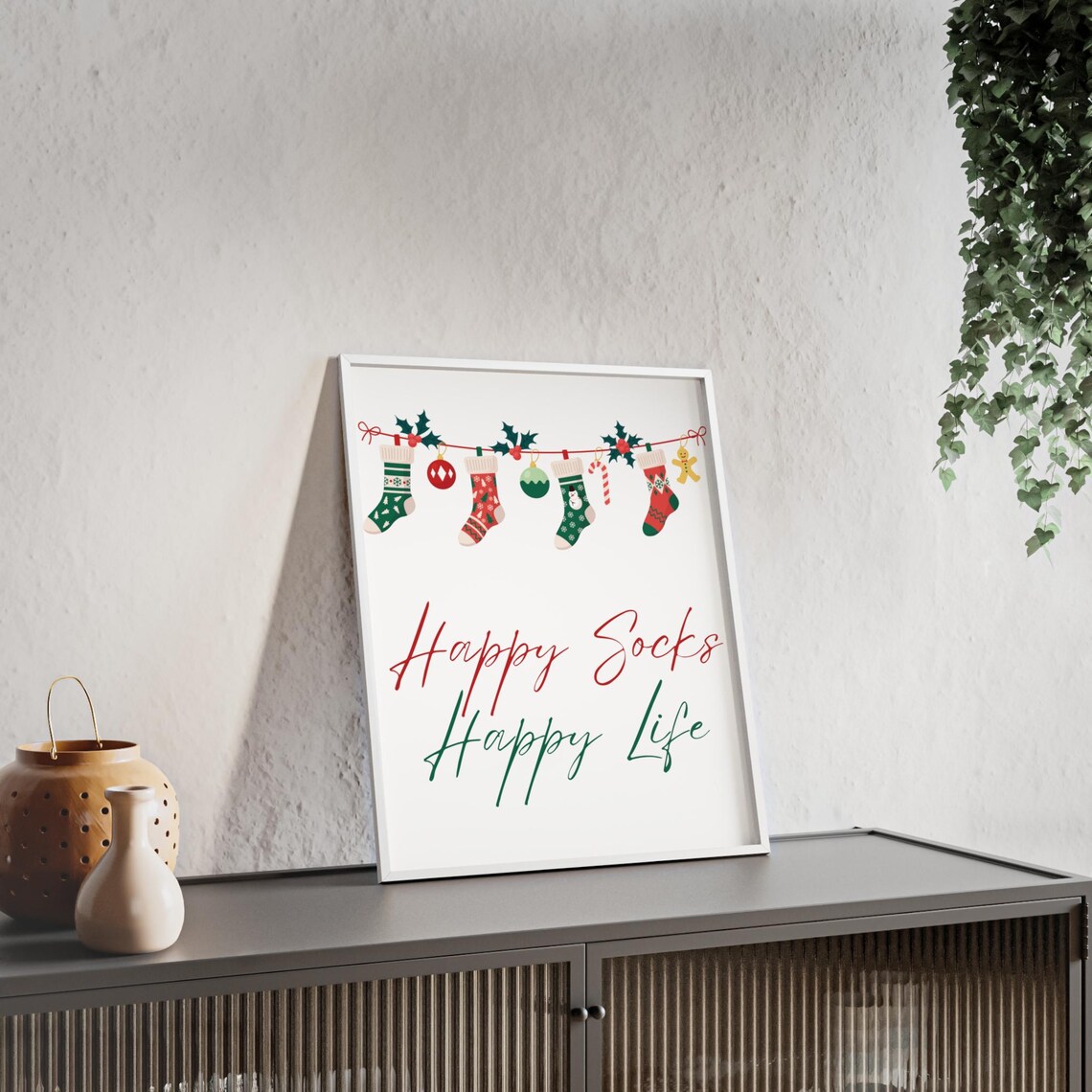 Happy Socks Happy Life Stocking Garland Funny Christmas Poster