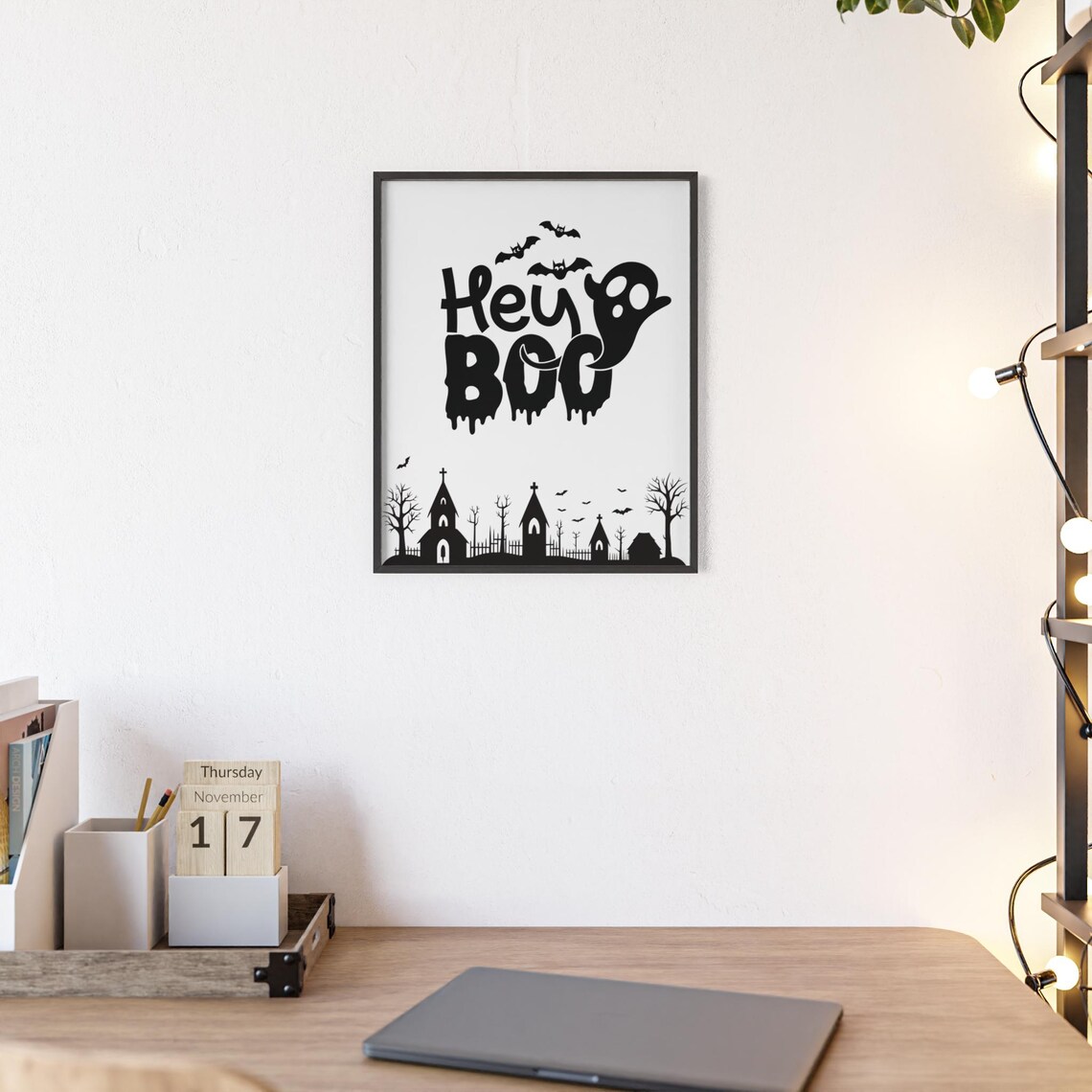 Hey Boo Dripping Letters Ghost Graveyard Halloween Night Poster - Image 2