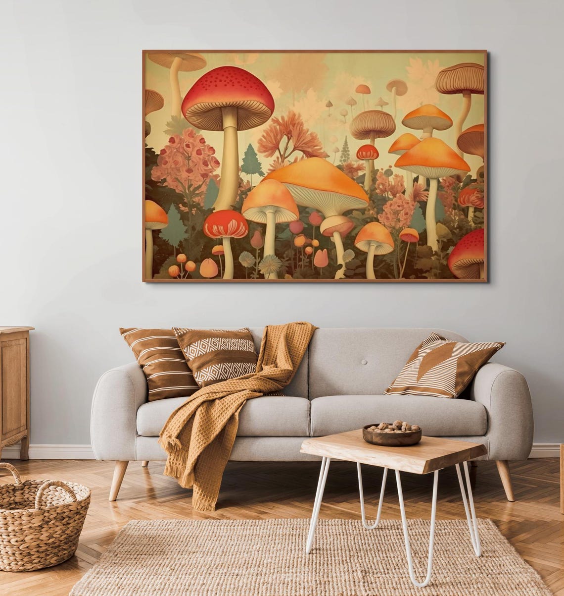 Whimsical Cottagecore Mushroom Forest Illustration Art Poster