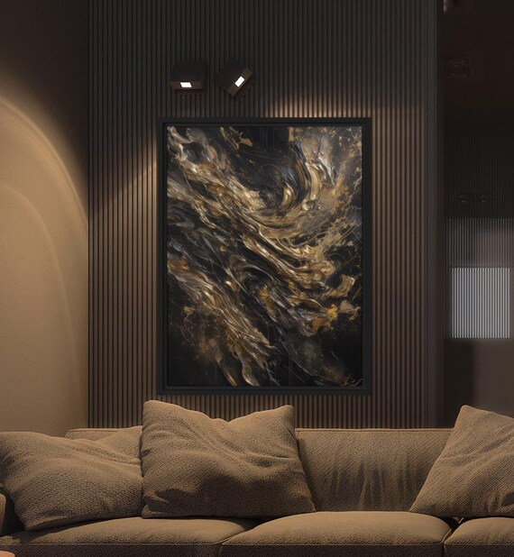 Abstract Black And Gold Painting Modern Wall Art Large Luxury Artwork Textured Contemporary Decor Elegant Artistic Gift