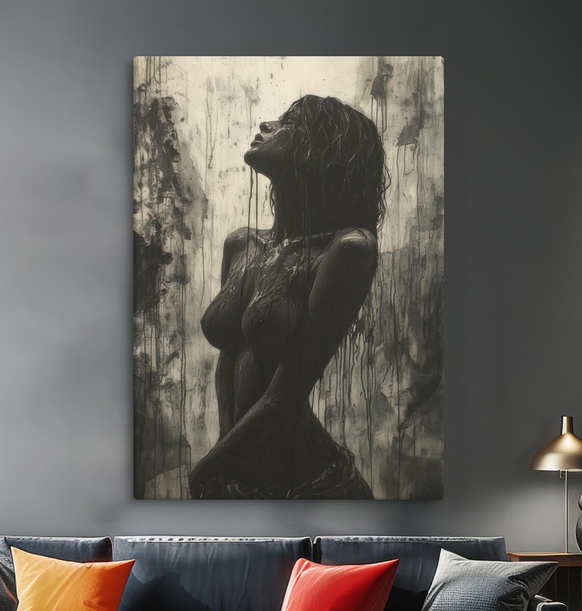 Dark Abstract Nude Painting, Figurative Art Print
