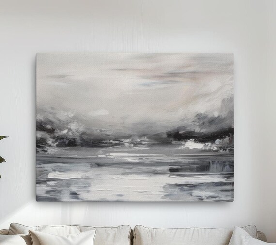 Abstract Landscape Black And White Wall Art Modern Minimalist Painting Large Contemporary Artwork Unique Gift For Home Decor