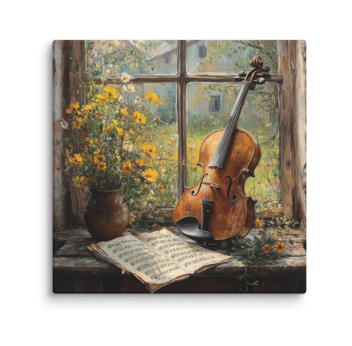 Vintage Violin and Sheet Music Rustic Wall Art Print