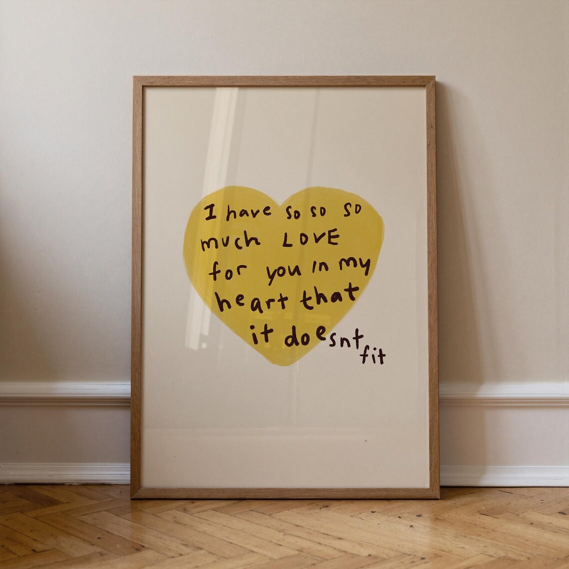 Yellow Heart Handdrawn Typography Poster, Minimalist