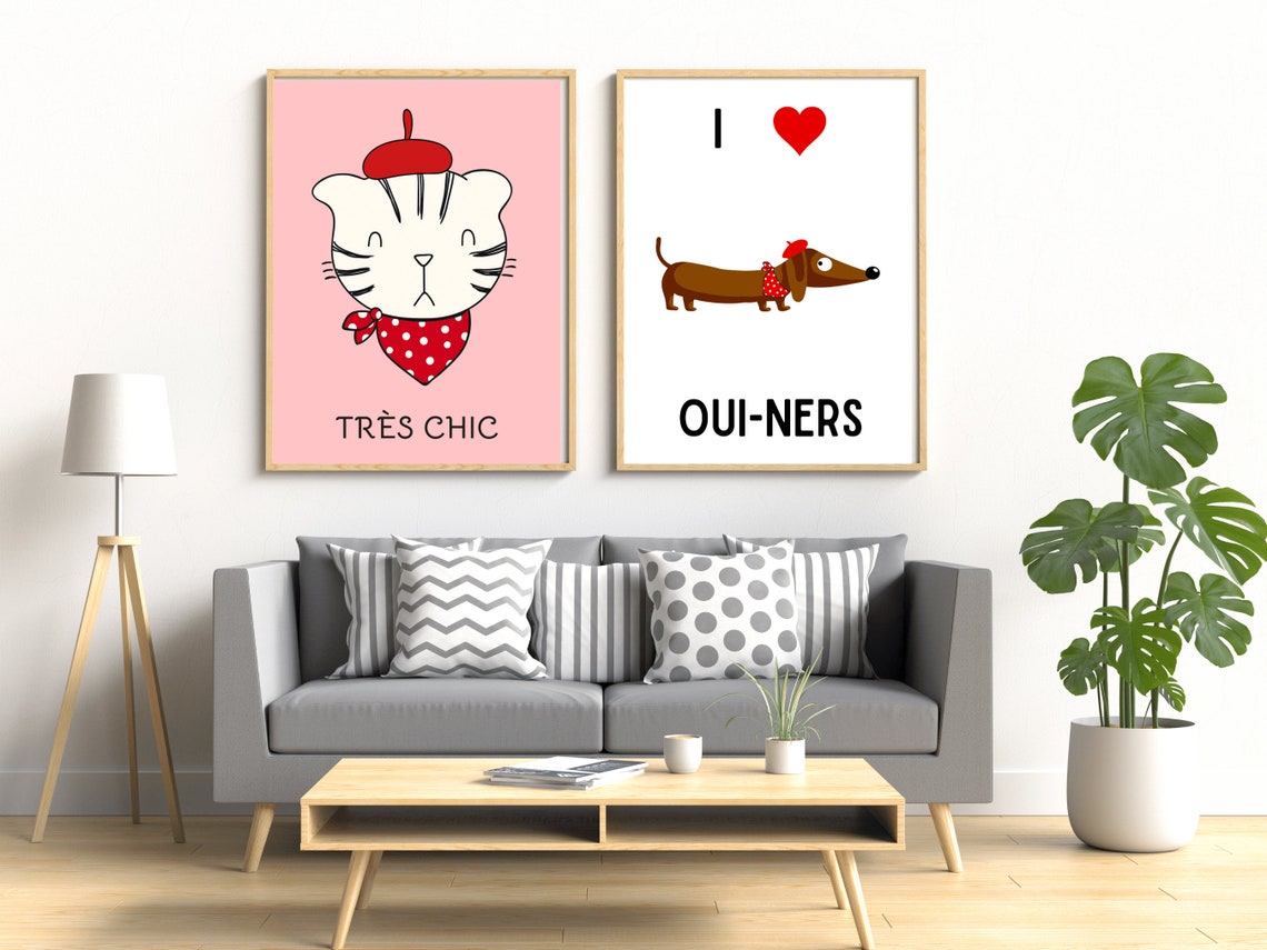 French I Heart Wiener Dogs Print Adorable Dachshund Parisian Doxie Love Poster Red Dog Amour Decor Pun Art Gift Dog Mom - Image 2